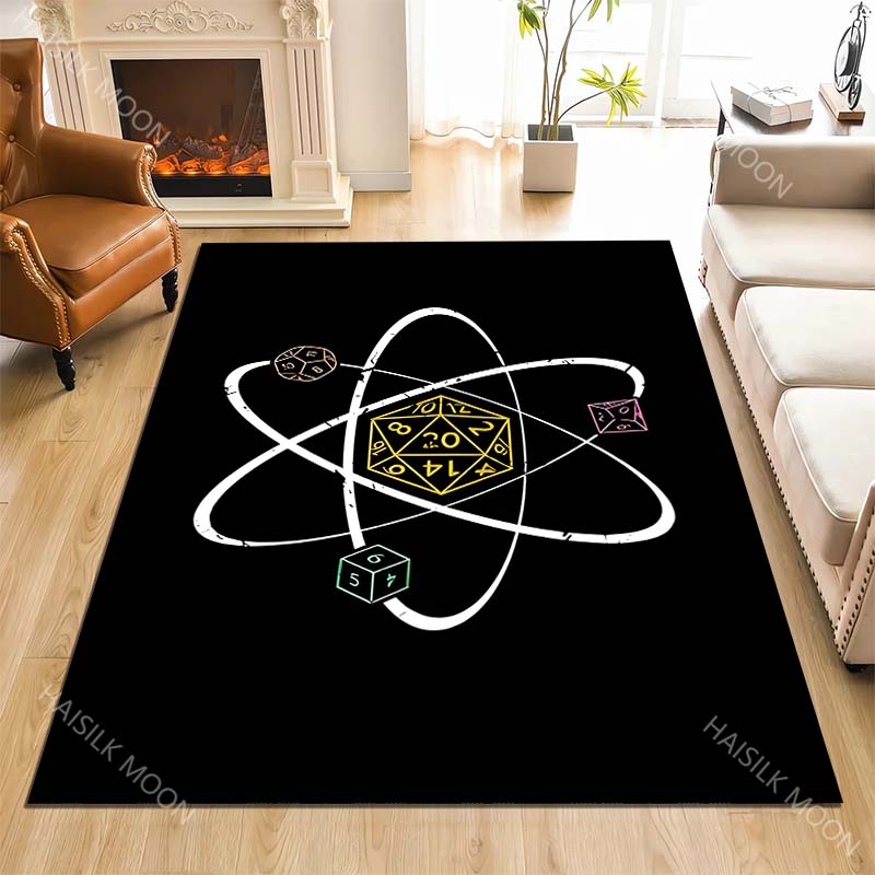 Atomic orbits polyhedral dice central motif Carpet for Living Room Bedroom Sofa Home Decor Rus Non-slip Floor Mat Luxury Gift