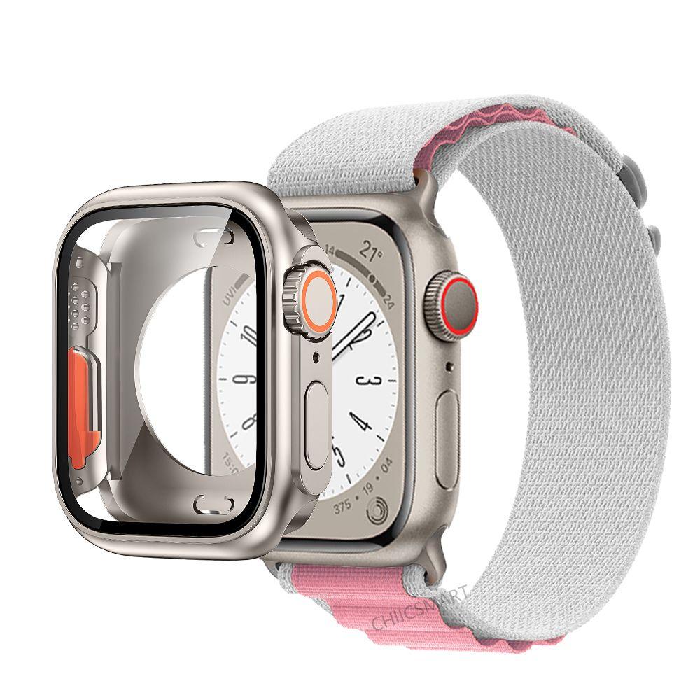 Стеклянный чехол, нейлоновый ремешок для Apple Watch 44 мм, 45 мм, 40 мм, 41 мм, чехол + ремешок, защитная пленка для экрана, IWatch Series 56 Se 7 8, переход на Ultra