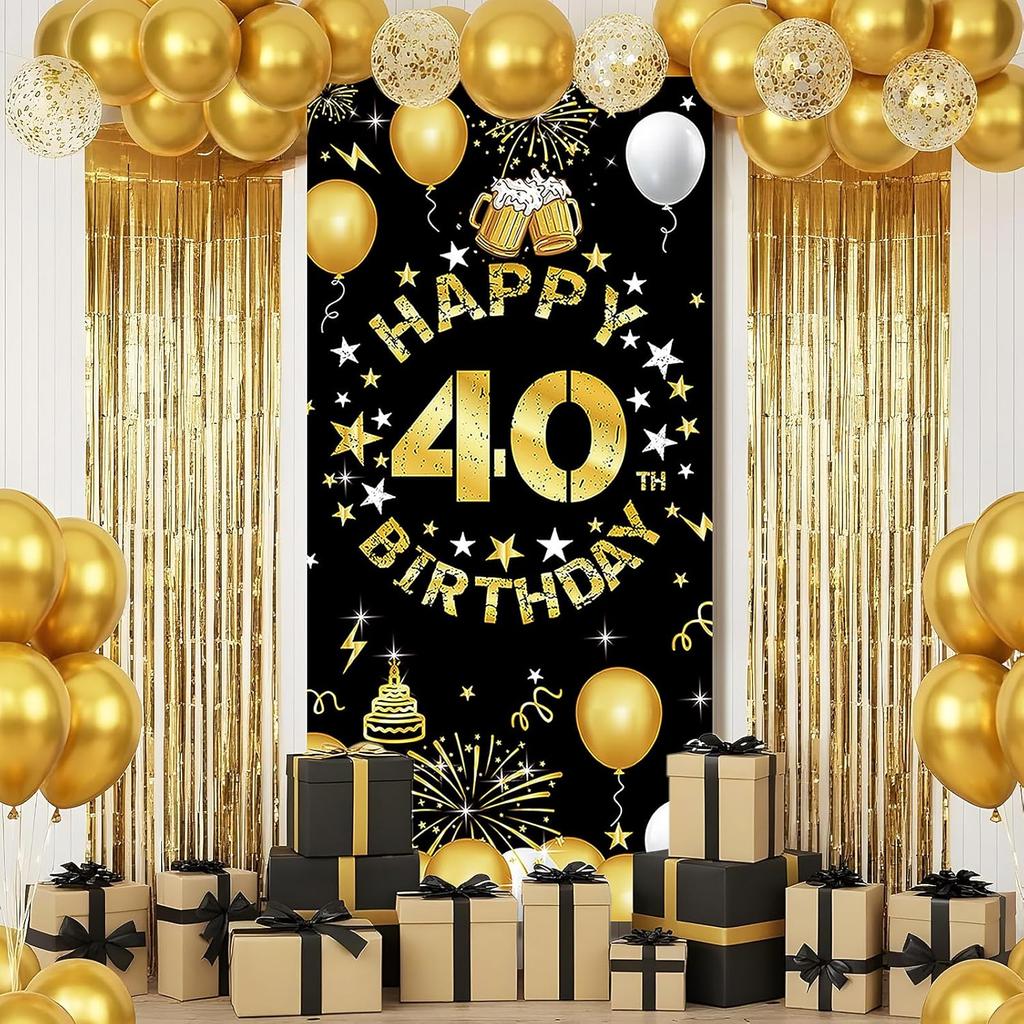 Vicycaty Happy 40th Birthday Decorations for Men Women, 40th Birthday Banner Backdrop, Fabric 40 Years Old Party Yard Sign Photo Props Door Decor