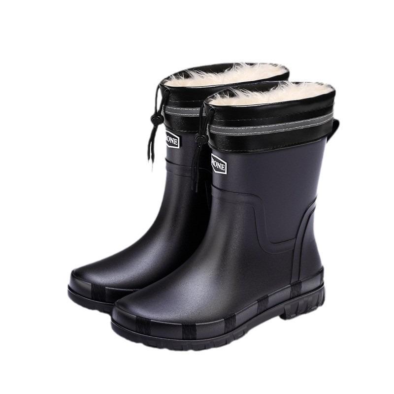 Зимние теплые мужские резиновые ботинки Британские водонепроницаемые дождевые ботинки на шнурке средней высоты модные уличные резиновые ботинки в комплекте нескользящие ботинки для рыбалки