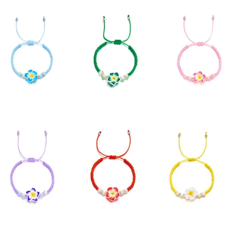 Браслет с цветами в гавайском стиле, ручная работа, пляжные украшения, регулируемая плетеная веревочка, стильный богемный браслет на запястье