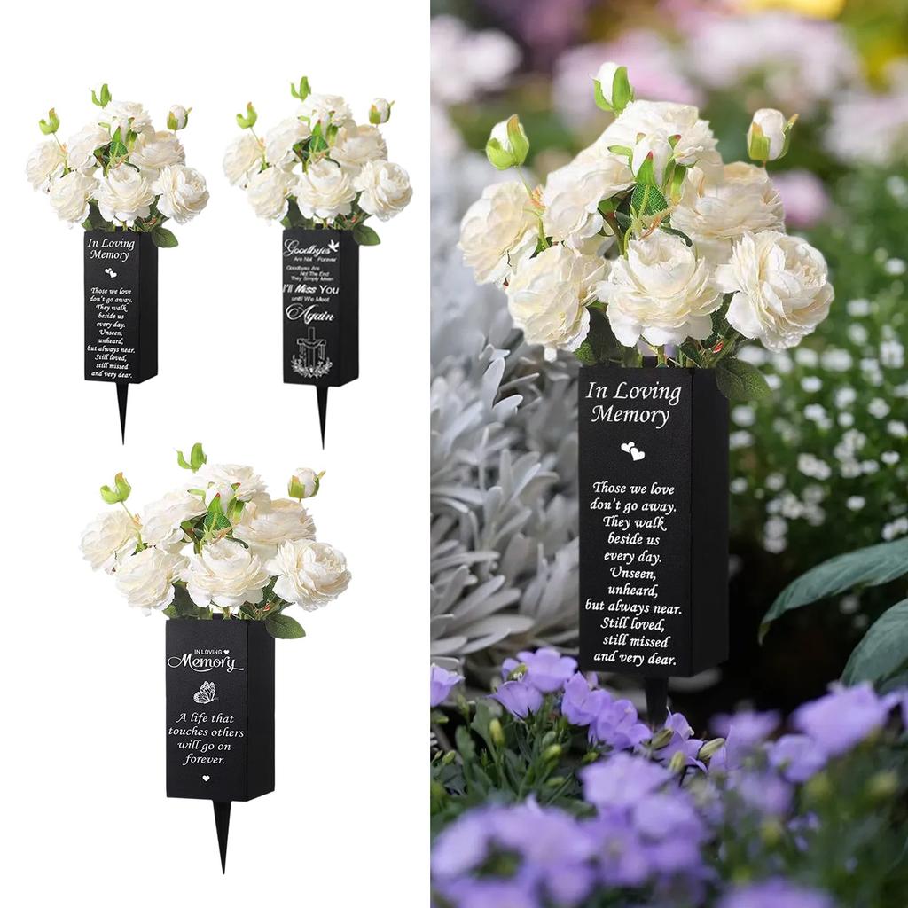 Outdoor Cemetery Grave Metal Memorial Flower Stand With Marker Floral Decorations For Garden