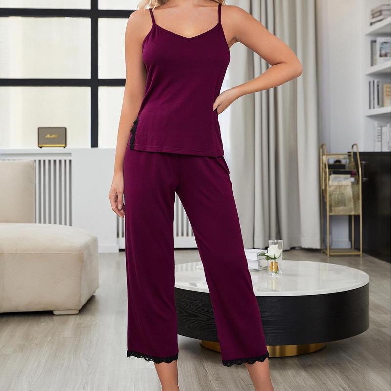 Пижамные женские летние сексуальные брюки на подтяжках с кружевными краями, комплект из двух предметов для женской домашней одежды