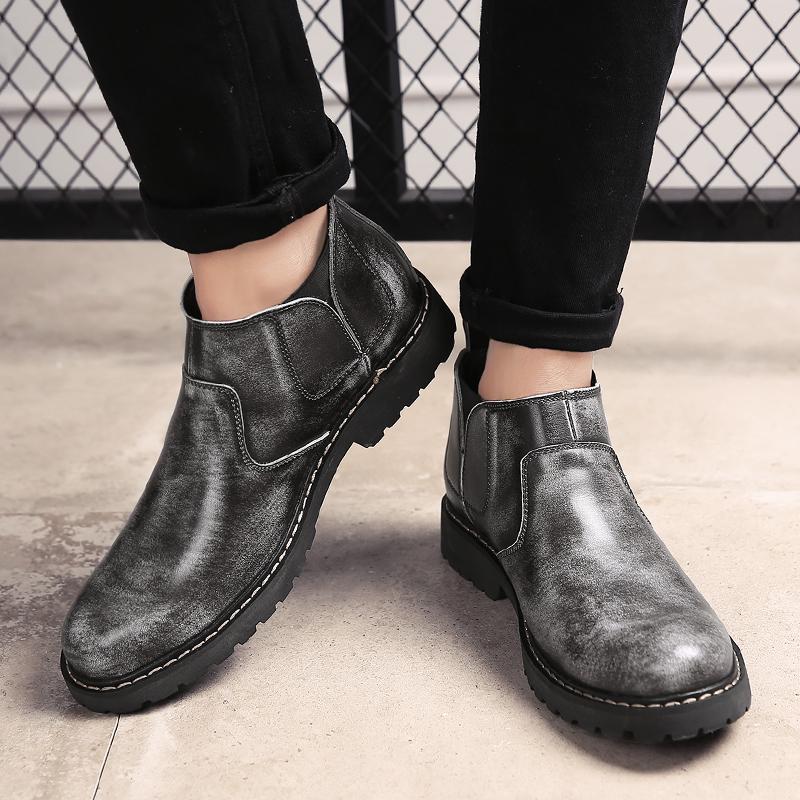 Мужская обувь Длинные ботинки в британском стиле Мужские однотонные ботинки челси Очень большие короткие ботинки Деловая официальная обувь