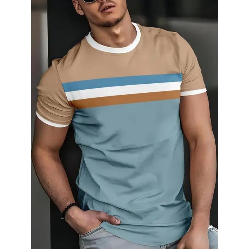 Летний топ с круглым вырезом и 3D-принтом в виде цветных блоков, модные повседневные футболки с короткими рукавами для мужчин