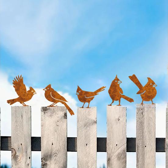 5 шт. ржавых птиц, украшения, металлический силуэт птицы, сад, двор, искусство, простая установка, железный балкон, забор, верхушка, декоративные украшения для улицы