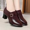 Autumn and Winter Soft Leather Soft Sole Comfortable Low Heel Lace-up Deep Mouth Fashionable Thick Heel Ladies Leather Shoes