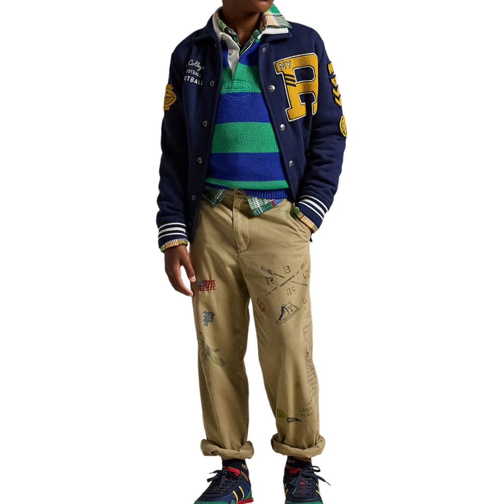 Рубашка поло Polo Ralph Lauren FW24 Полосатый пуловер с вышитым маленьким пони, детские топы с длинными рукавами, зеленый CWPOSWEY6820524-999