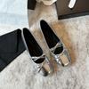 796-5 Silver Inner Height-increasing Single Shoes Women's New Square Head Light Mouth Bow French Mary Jane Fashion Single Shoes