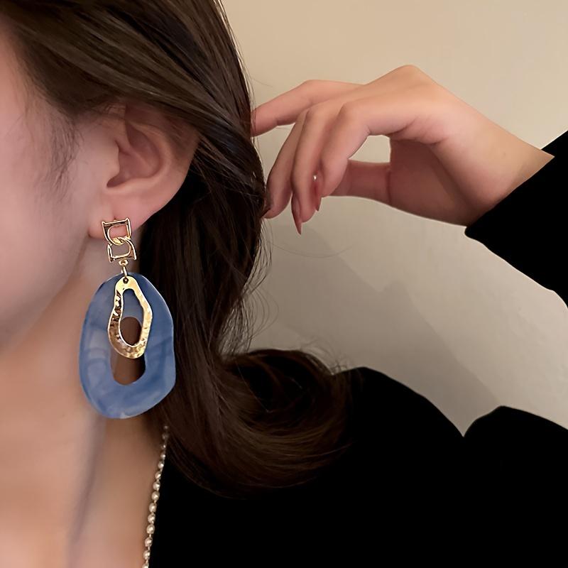 Синие серьги-подвески неправильной формы, элегантные и простые стильные ювелирные изделия из сплава, модные женские украшения для ушей