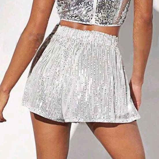 Женские шорты с пайетками, эластичные, с высокой талией, свободные, А-силуэта, однотонные, ультракороткие, выше колена, для выступлений, танцевальные шорты