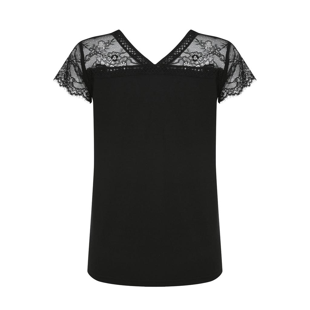 Women's Fashion Elegant V-neck Lace Printed Short Sleeve Casual Loose Cool Top