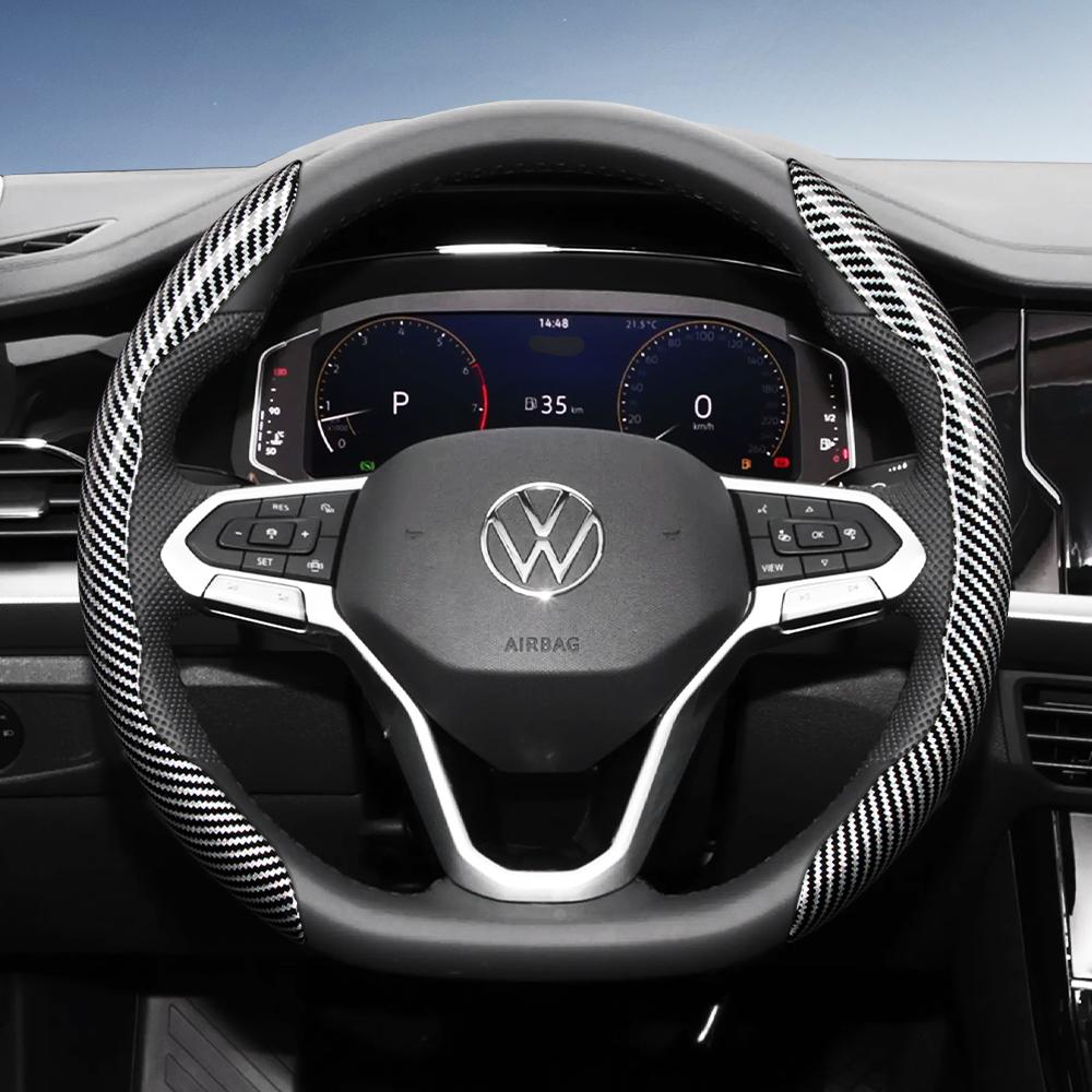 vcxja9 Suitable for Volkswagen Carbon Fiber Texture Steering Wheel Cover with Segmented Quick-Release Design, Durable, for Tiguan Golf T-Roc Polo 