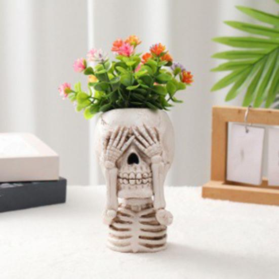Хэллоуин Череп Кашпо Горшок Смола Скелет Фигурка Цветочный Горшок Крытый Открытый Суккуленты Растения Контейнер Домашний Балкон Сад Украшения