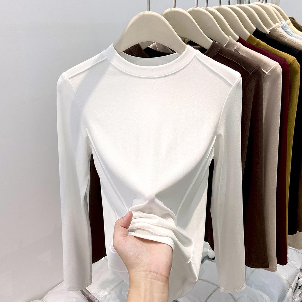 Флисовая Утепленная С Маленьким Воротником-Стойкой Нижняя Футболка Женская Весенняя Красная Ангора Внутренняя Футболка с Длинным Рукавом Топ