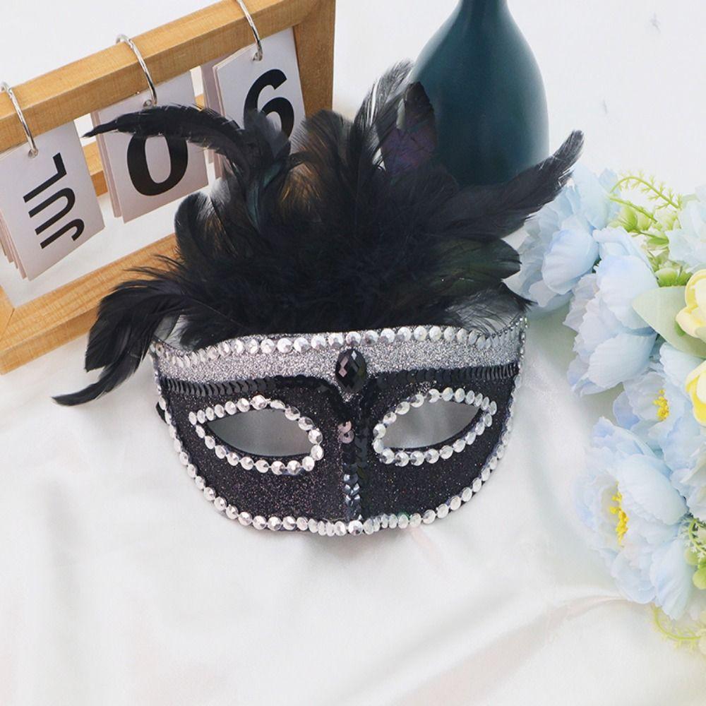 Half Face Halloween Masquerade Mask Party Costume Props Feather Mask Carnival