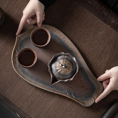 Японский поднос из сухой пены Бодхи, блюдце, тарелка, позолоченная тарелка Тито, каменный чайный сервиз Кухня, ресторан, бар Домашний сад