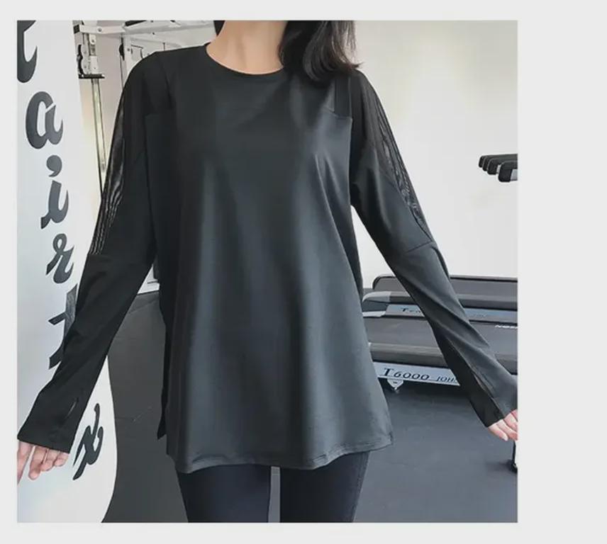 Celebrity Slim Breathable Yoga T-Shirt - Women's Quick-Dry Mesh Long Sleeve, Loose Fit for Spring & Autumn Workouts