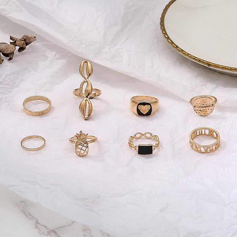 8pcs/set Shell Pineapple Hollow Letter Love Ring