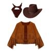 3Pcs Cowboy Costume for Kids Unisex, Fringe Vest Set with Hat & Bandana, Western Cowgirl Halloween Dress Up Outfit