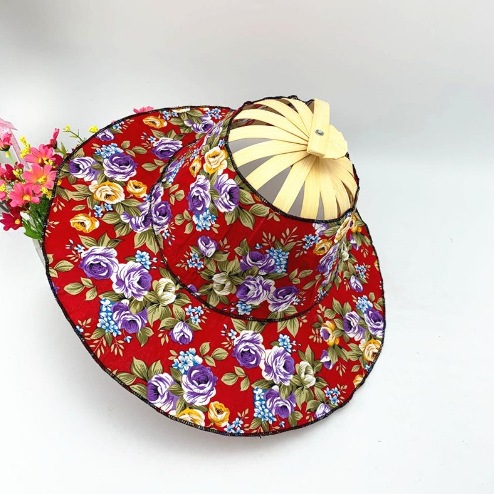 Бамбуковая шляпа с широкими полями, портативная солнцезащитная кепка, украшения, складная шляпа-веер, пляж