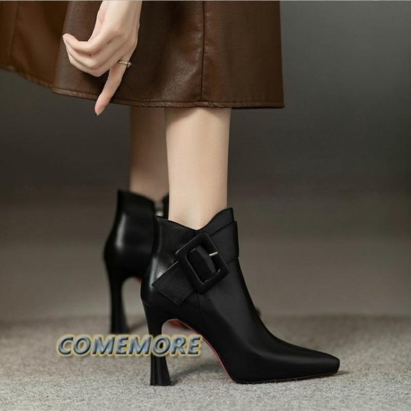 Женские туфли, женские ботильоны, дизайнерские, элегантные, современные, женские, однотонные, с пряжкой, застежкой-молнией, с острым носком, на высоком каблуке, женские туфли больших размеров