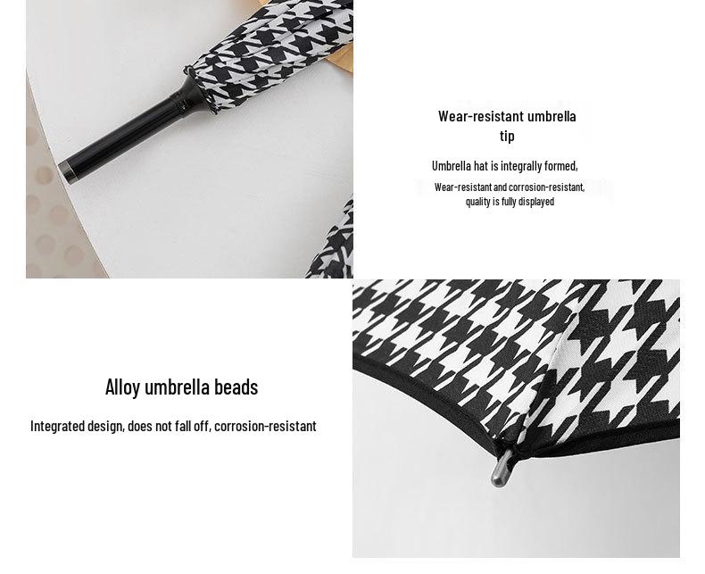 PARACHASE Легкий ветрозащитный зонт в гусиную лапку - Длинная ручка, корейский стиль, защита от солнца и дождя, складной дизайн.