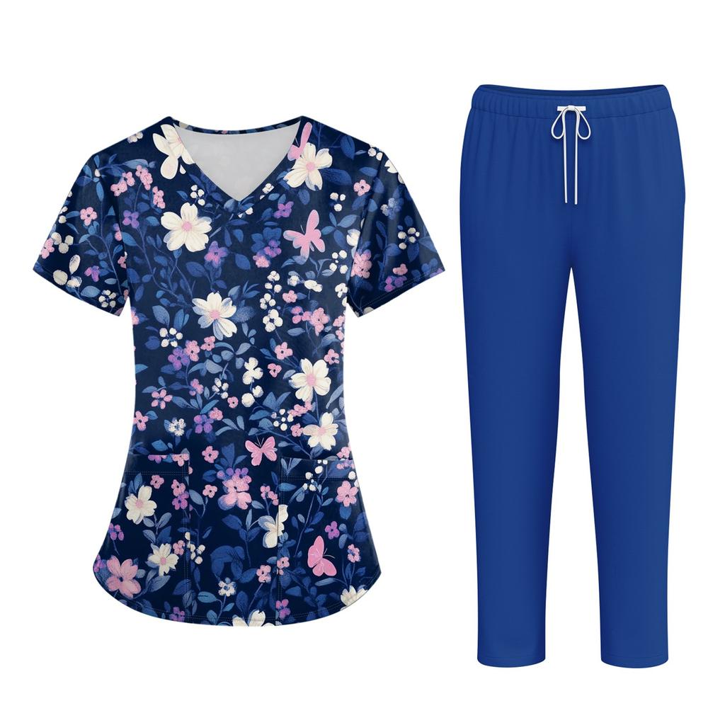 Plus SizePrinted Scrub Working Uniform Tops For Women's Cross V-Neck Halloween Print Short Sleeve Fun T-Shirts Workwear Tee With Pockets