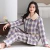 Пижама женская зимняя трехслойная утолщенная тканая из чистого хлопка с хлопковой набивкой осенне-зимняя флисовая теплая из кораллового флиса куртка с набивкой домашняя одежда