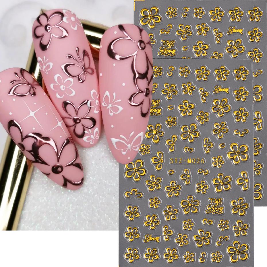Xiaomi 2pcs Golden Flower Pattern Flower Nail Art Sticker Light Luxury Style Design Spring Self-Adhesive DIY Decal Manicure Accessories