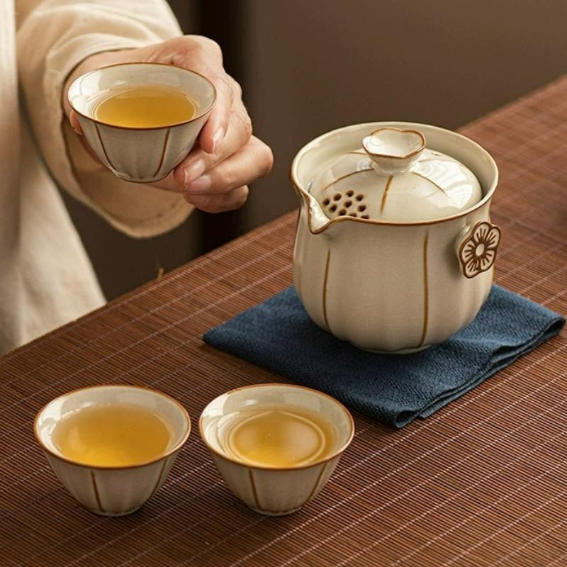 Желтая крытая пиала из печи Жу kiln, керамическая чашка для чая, набор для чая для путешествий на открытом воздухе, бытовой одинарный чайник, устройство для заваривания чая, набор для чая Кунг-фу