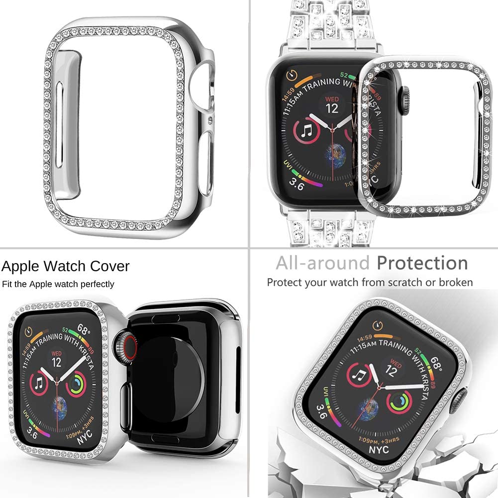 Металлический ремешок для Apple Watch Bnad 38 мм, 40 мм, 42 мм, 44 мм, 41 мм, 45 мм, женское кольцо с бриллиантом, браслет из нержавеющей стали для iWatch 7 6 SE 5 4 3