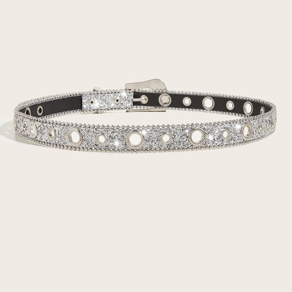 Adjustable Glitter Waistband PU Leather Belts Fashion Full Rhinestone Belt for Women Girls