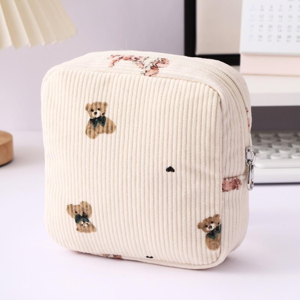 Cute Large Capacity Corduroy Travel Storage Bag Durable Cartoon Travel Wash Handbag Dustproof Corduroy Makeup Bag Home
