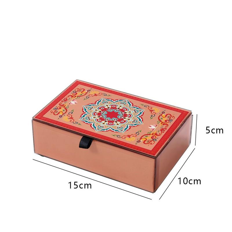 Vintage Ethnic Style Glass Jewelry Box With Gold Foil Detail Flip Top Storage Case Rings Earrings Necklaces