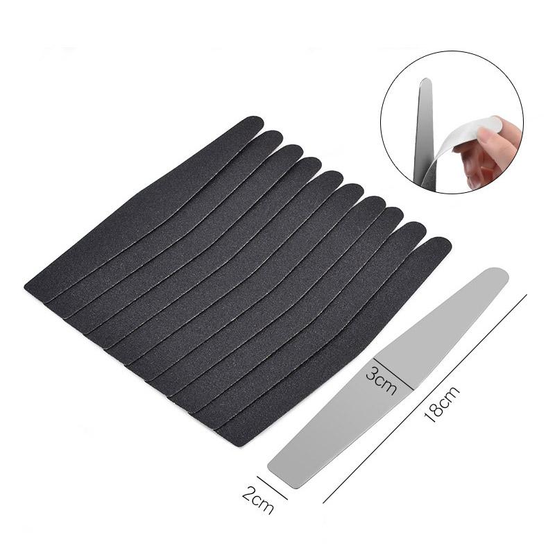10 шт., черная/серая съемная пилочка для ногтей из наждачной бумаги с ручкой из нержавеющей стали, металлическая сменная пилочка для ногтей 100/180 для маникюра