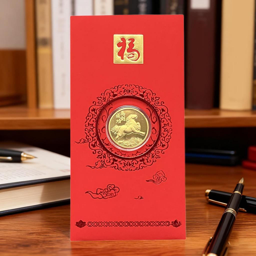 Красные китайские конверты 2026 год Лошади Памятный пакет Коллекционная монета на Новый год Мальчики Девочки Взрослые Пожилые Семья Друзья Зима