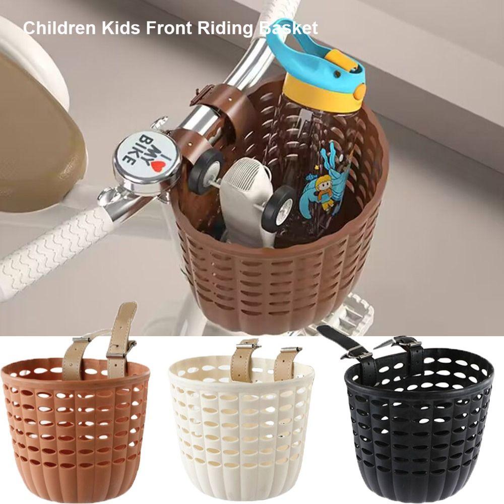Retro Woven Front Handle Carrier Plastic Children's Bicycle Scooter Basket Front Riding Basket