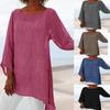 Women's Cotton and Linen Solid Color Casual Shirt Irregular Long-sleeved T-shirt