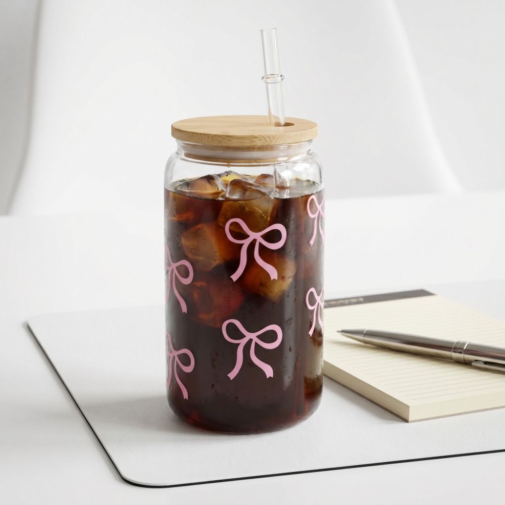 Large Capacity Bow Cup With Lids Milk Tea Cup Cute Clear Straw Cup Student