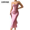 Sexy Pink Halter Dress Breathable Simulation Silk Pajamas Women Backless Split Halter Nightgowns