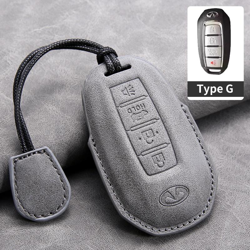 Leather Car Key Cover Case for Infiniti Q50L QX50 QX60 QX55 Q70 Q70L Q30 QX30 QX70 ESQ XQ80 XQ60 Q60S Car Key Rope Keyring