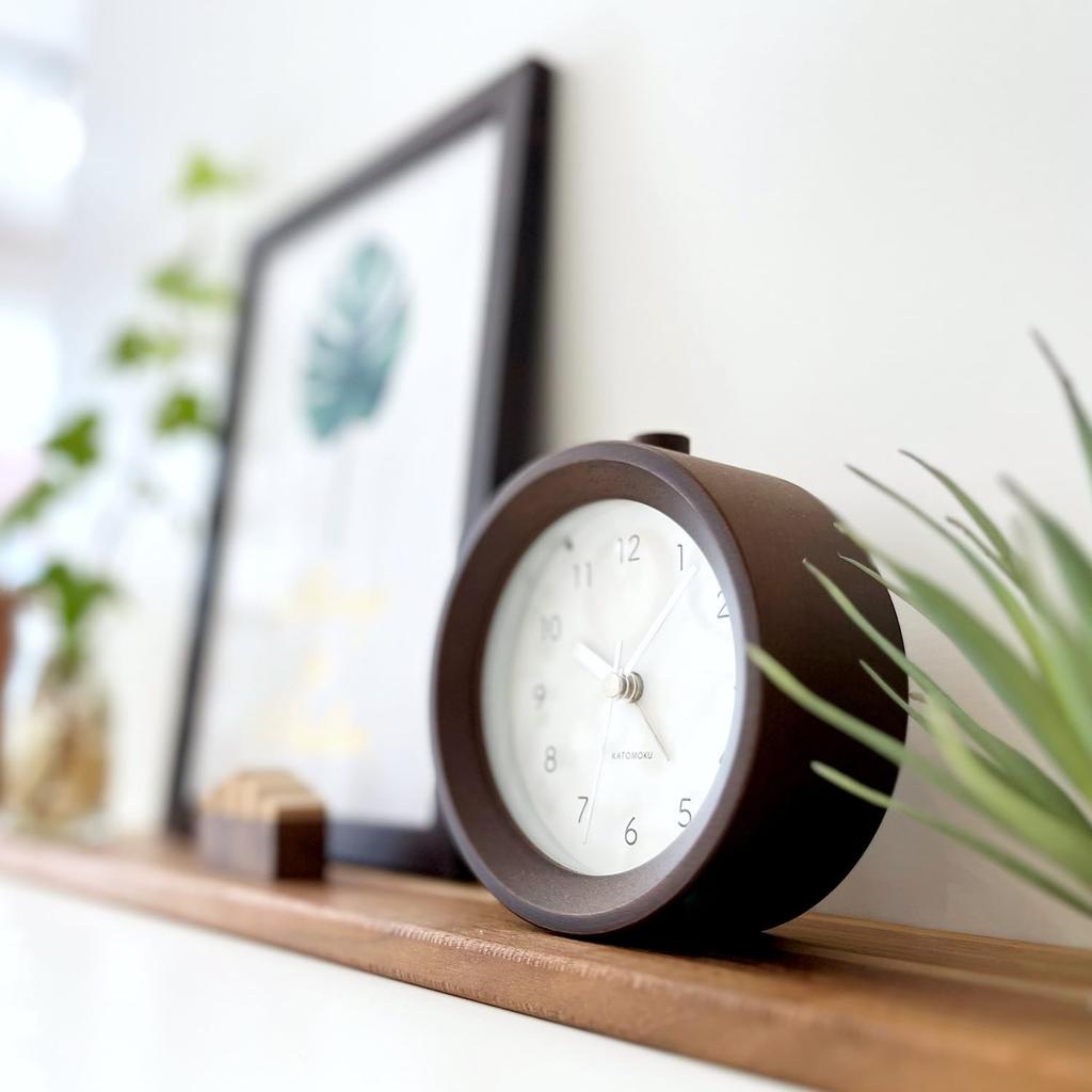 KATOMOKU Alarm Clock 6, Brown, km-89BR, Wooden Alarm Clock with Snooze and Light, 11 x 11.6 x 4.6 cm