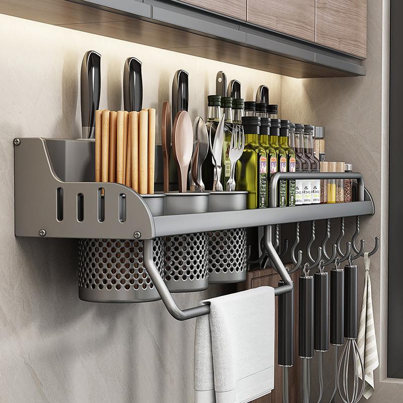 Кухонная полка для хранения без перфорации, многофункциональный бытовой крючок, настенные подвесные палочки для приправ, полка для ножей, принадлежности, подвесная стойка