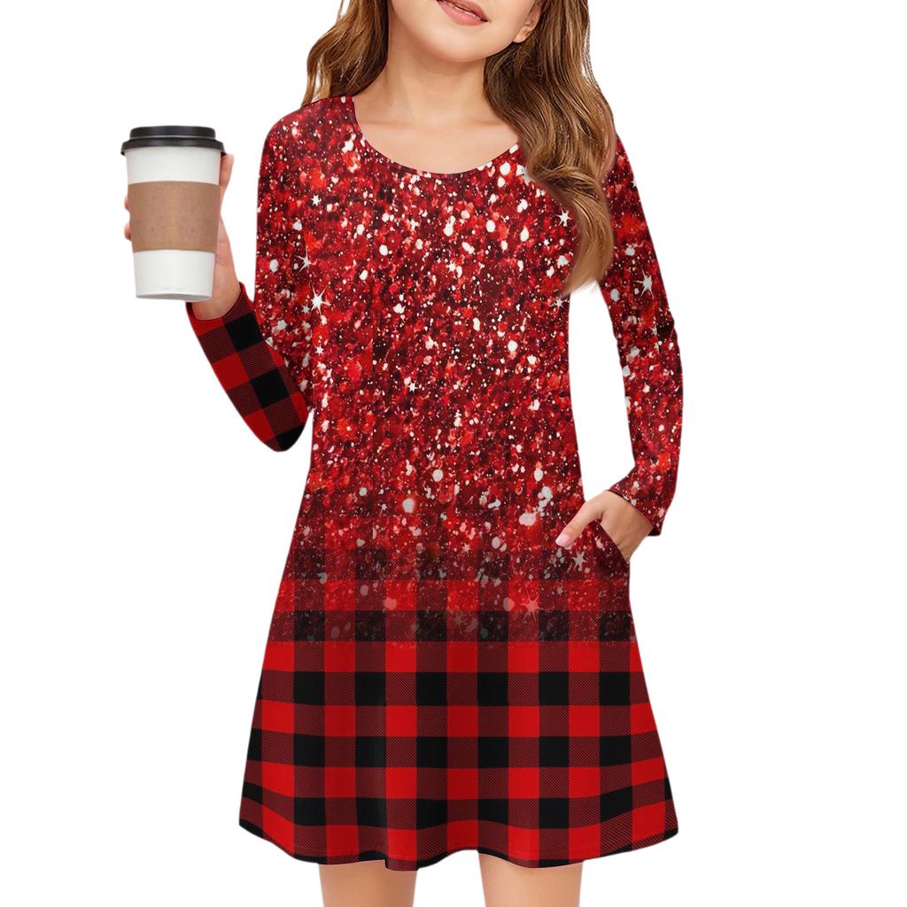 Girls' Long Sleeve Dress - Color Pocket Dress