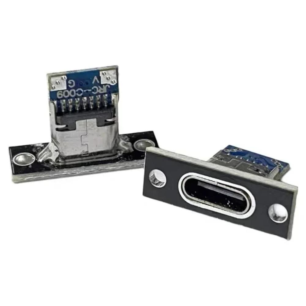 20Pcs USB 3.1 Type C Female Socket With Screw Fixing Plate 2Pin 4Pin Panel Mount Jack DIY Replacement Charging Port Connector
