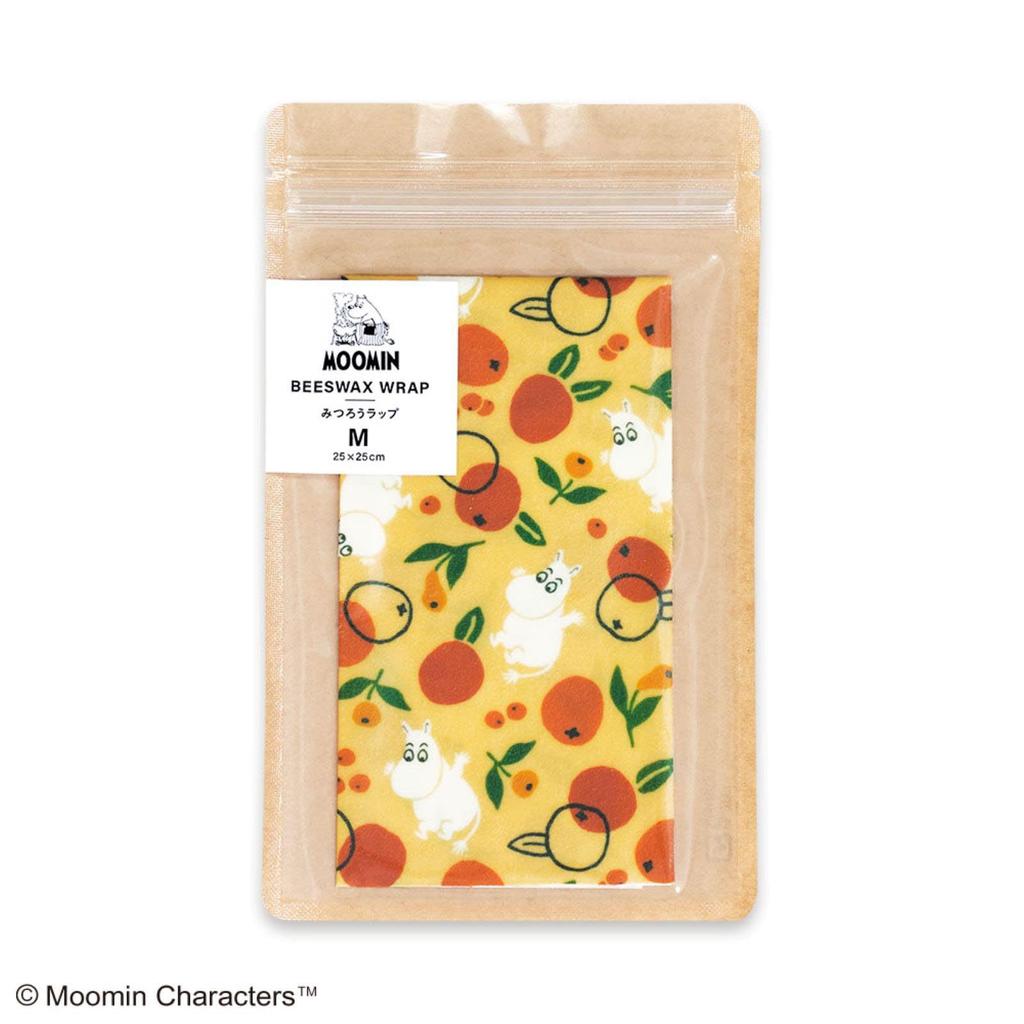 Miyamoto Towel 05949 Moomin and Orange Beeswax Wrap, Medium, 25 x 25 cm, Made in Japan