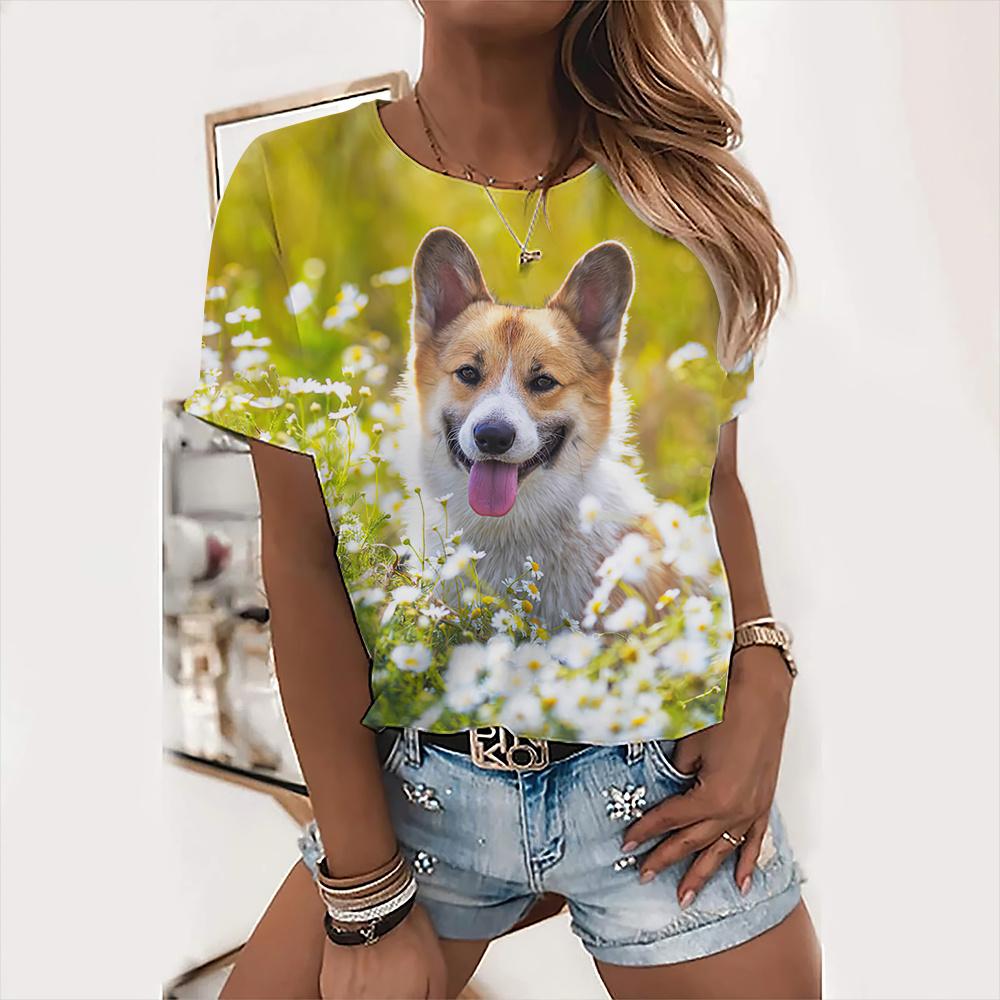 Милые топы с собаками, женская праздничная футболка с надписью «Love Dog Day», модная футболка с животным принтом, женская футболка Kawaii, летняя повседневная одежда с круглым вырезом