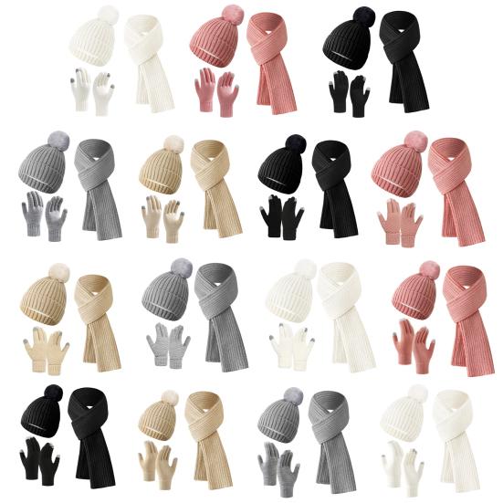 3 шт./комплект шапка шарф перчатки комплект толстая вязаная теплая шапка нескользящие перчатки эластичные уши