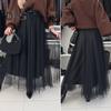 Tulle Skirt Women Mid-Waist Elastic Waist Mesh Hem Solid Color Casual Skirt A-Line Long Skirt Daily Wear